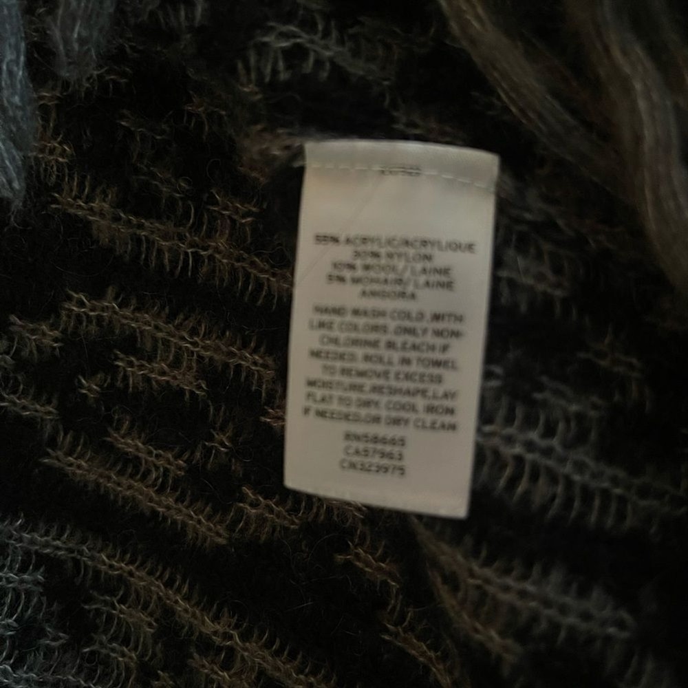 Caslon Women Cardigan Sweater Gray Black Geometric Fringe Open Front Size XS 327 - Picture 10 of 11